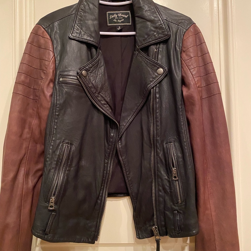 Lucky Brand two tone leather Moto jacket sz small